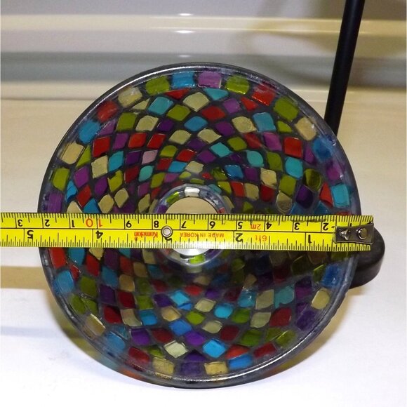 Mosaic Glass Table Votive Lamp Multicolor Stained Glass Shade Metal Base - Picture 2 of 13